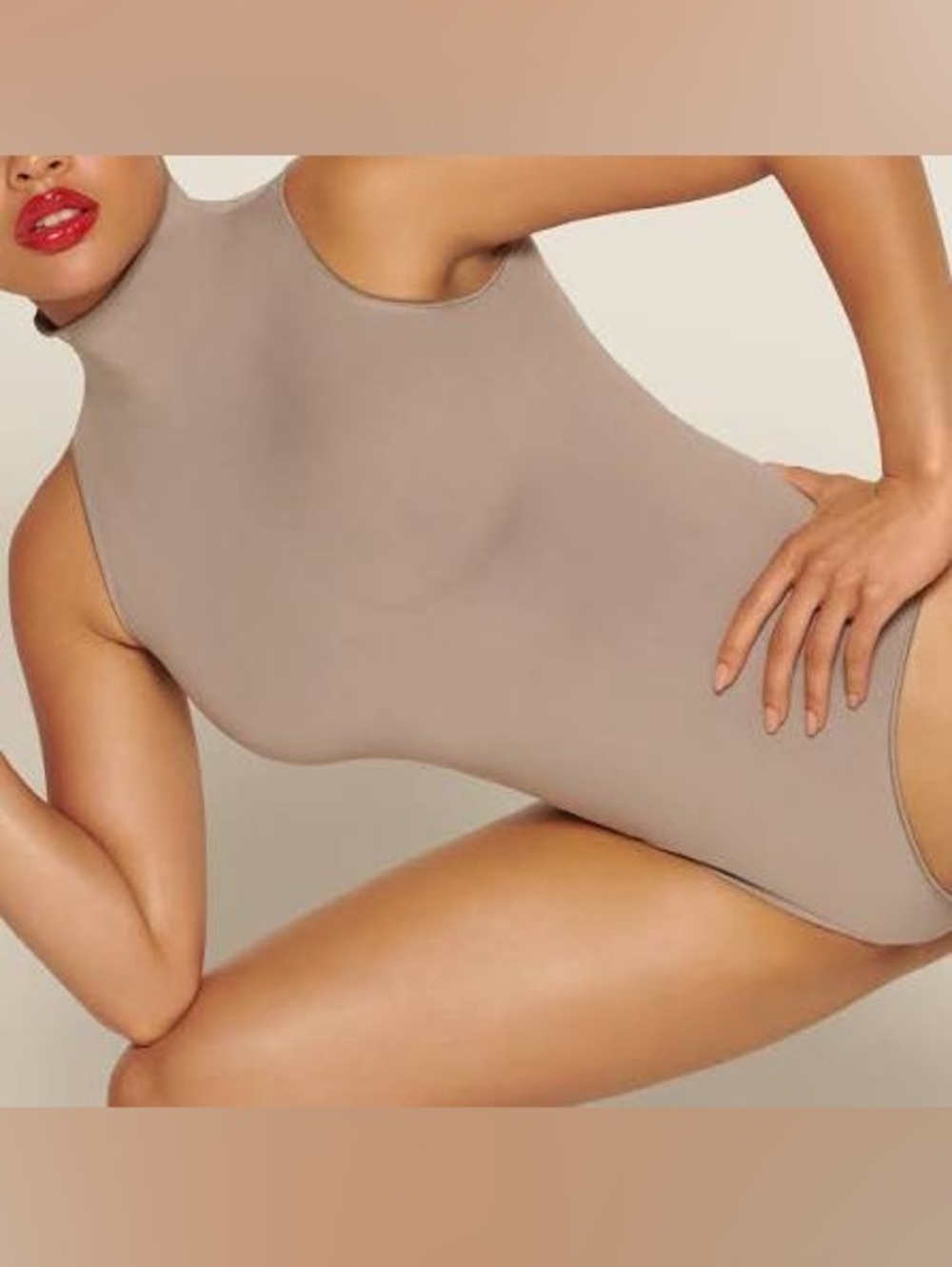 Skims Sleeveless Mock Neck One-Piece Bodysuits in Blush and Mauve